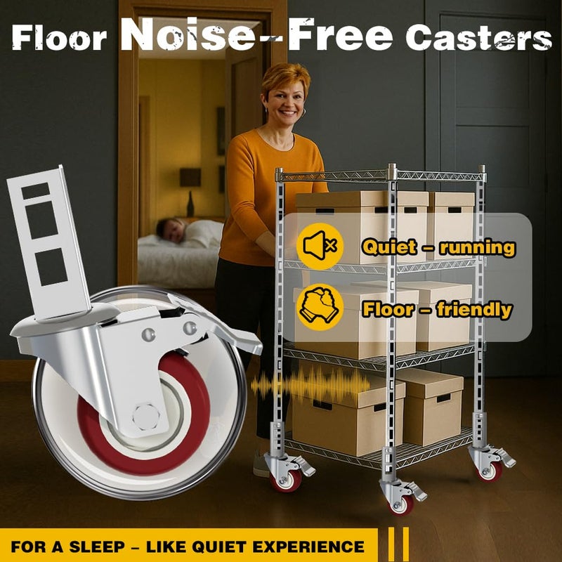 uscaster Storage Rack Caster Wheels 3" Heavy Duty Locking Caster Wheels Fit for Boltless Self Locking Shelving Racks 500LBS High Load Capacity (4 Pack) - Image 3